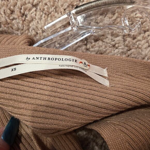 NWT Anthropologie small mock neck midi, bodycon cedar tan dress sz XS - Picture 4 of 8